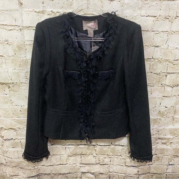 NWT Love 21 Forever 21 Black Tweed Lace Chain Blazer Jacket - Picture 1 of 7